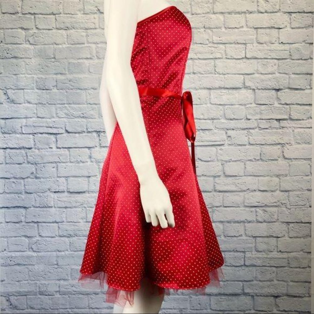 GUNNE SAX Vintage Red Strapless Polka Dot Dress - Picture 5 of 9